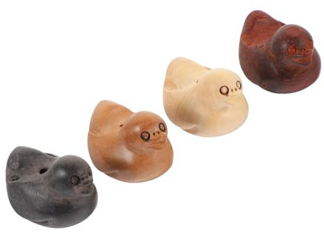 Sosoport 4stücke Teiliges Mini Holz Entenfiguren Aus Verschiedenen Hölzern Zum Basteln Und Dekorieren Kleine Handgefertigte Holzstatue Mit Öse Für DIY-schmuck Schlüsselanhänger Und Wohnacce