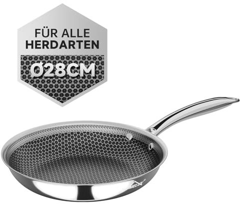 HOMELUX Bratpfanne 28cm Edelstahl Mit Wabenmuster und Edelstahlboden - Beschichtet für Alle Herdarten, Induktion, Kratzfest, Backofengeeignet, Spülmaschinenfest