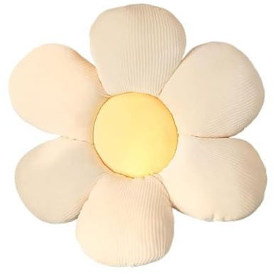 LATRAT Blumenboden Kissen Tatami Blumenförmiges Dekor, Sitzkissen Boden Aesthetic Zimmer Deko Bedroom, Cute Pillow, Plüsch-Bodenkissen für Schlafzimmer, Sofa, Stuhl, Weiß und Gelb, 40 x 40 cm