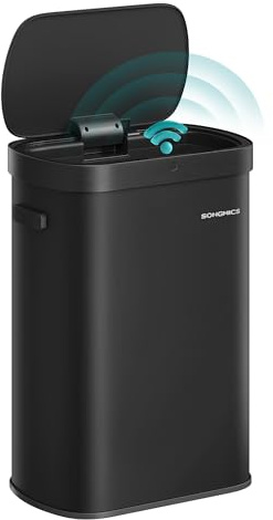 SONGMICS Poubelle de Cuisine Automatique 50 L, Capteur de Mouvement, Ouverture Automatique ou Tactile, Fermeture Douce, Acier, 15 Sacs Poubelle, Noir d'Encre LTB640B02