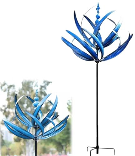Girandola a vento in metallo con paletti da giardino, mulino a vento in ferro per giardinaggio e decorazione da giardino, girandola a vento in metallo, sculture da giardino (blu)