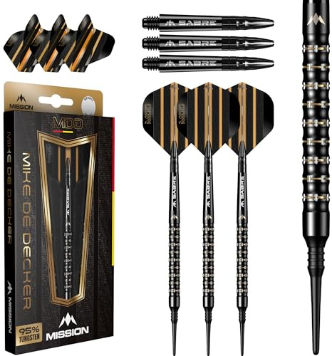 Mission - Dardos Mike De Decker | Punta suave | 95% tungsteno | PVD negro y dorado | 20 g.