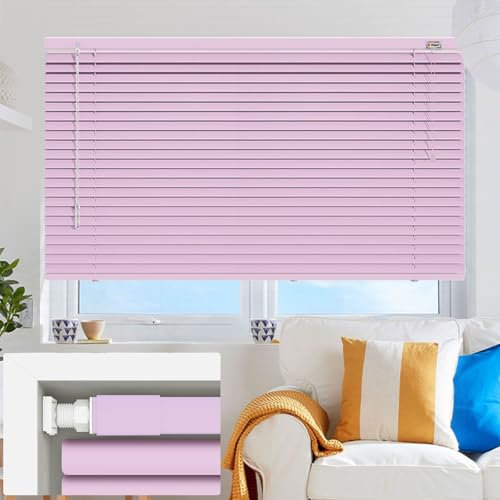 Jalousie Aluminium FüR Innen, Jalousien Fenster Ohne Bohren 25mm Lamellen, Horizontal Alu Jalousie Anpassbare Sichtschutz Verdunkelung Sonnenschutz für BüRo(Pink)