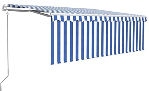 Tenda da sole automatica con sensore di vento e LED pieghevole da giardino e patio, protezione UV, 4 x 3 m, blu e bianco, per balcone e terrazza