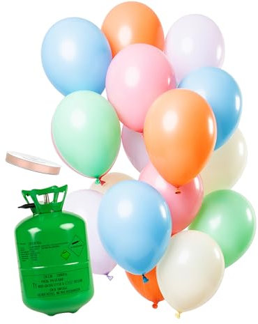DEGUISE TOI - Kit bouteille d'hélium avec 15 ballons pastel avec ruban satin - 1 bouteille d'hélium - 15 ballons - 1 ruban - Taille Unique - Multicolore - Decoration/Animation - - - Carnaval
