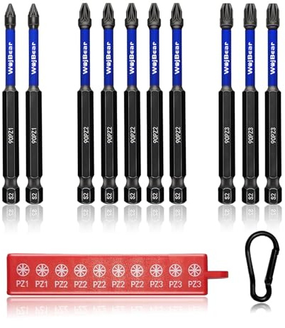 WojBear 10Pcs PZ1*2 PZ2*5 PZ3*3 Magnetic Impact Driver Bits, 90 mm Long Magnetic Pozidriv Screwdriver Bits