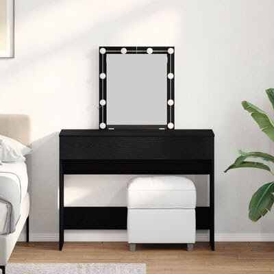 Brokky 868842 Toeletta con Specchio e Luci LED in Legno Ingengerizzato Nero Toeletta Trucco,Scrivania Trucco per Camera da Letto,Toilette Trucco