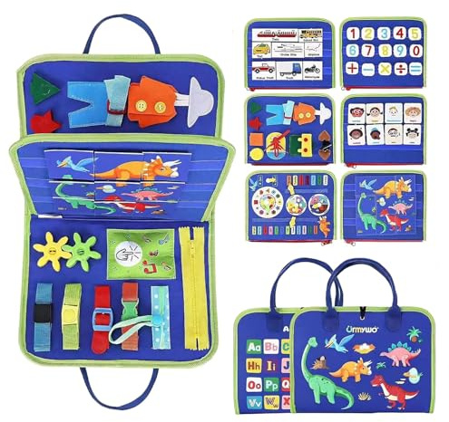 alouweekuky Busy Board Montessori 1 Año Libro Montessori 1 Año para Niños y Niñas, 25 en 1 Busy Book, Fieltro Suave para Educación Temprana, Ideal para Coches y Aviones, Regalo, Color Azul
