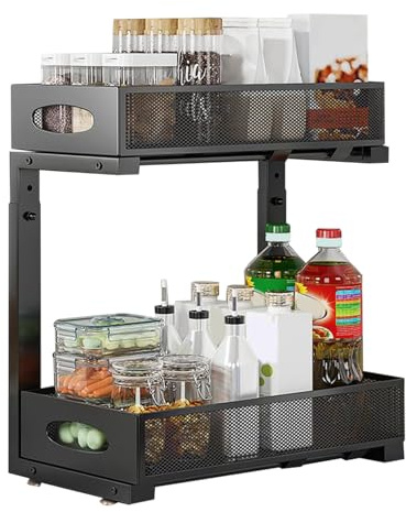 Mensola sotto lavello – Organizer da cucina | 2 ripiani estraibili | multiuso regolabile in altezza per la casa scaffale da cucina per dispensa armadio armadio Ba