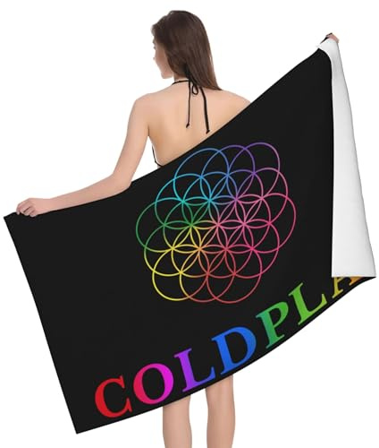 MZPQDKSLK Cold&Play Logo Graphic Quick Dry Beach Towel Microfiber Towels for Body 80×130cm for Travel, Pool,Swimming, Holiday,Yoga,Camping,Gym Sport. White
