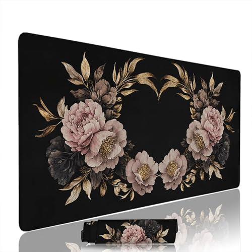 Tapis de Souris Noir sous Main Bureau Tapis de Souris Gaming XXL 1200x600x3mm Mouse Pad Caoutchouc Fleur Grand sous Main Gamer Accessoires PC Imperméable, pour Clavier Ordinateur Portable w-5219