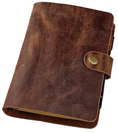 A6 Leder Ringbuch, Vintage Notizbuch, 6-Ring Planer, personalisiert | Tagebuch, Reisejournal, Kalender, To-do Planer, Einlagen, Blanko/Liniert, Stifthalter, Büro, Uni, Geschenk, Patina Leder