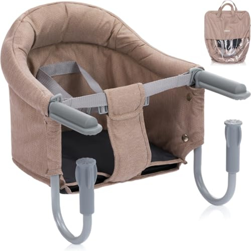 Faltbarer Tischsitz Baby Stuhlsitz mit Transporttasche für Tischplatten bis 8,5 cm praktisch für Zuhause und Unterwegs (Natur)
