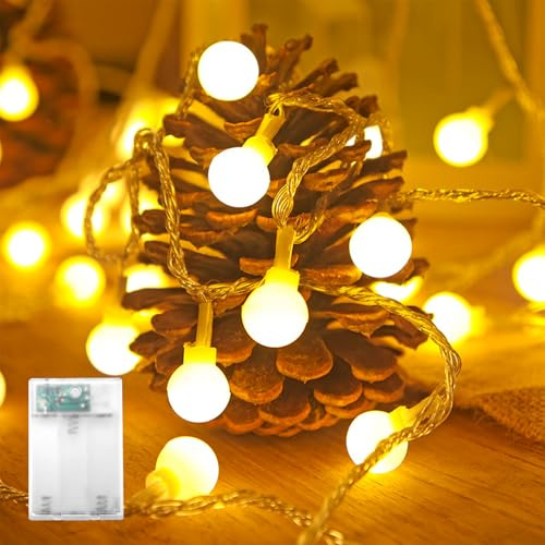ENLACE LED Kugel Lichterkette, 3M 20 LED Kugel Lichterkette Batteriebetrieben, 2,4cm Kugeln, Warmweiß Globe Lichterketten für Außen, Innen, Garten, Balkon, Hochzeit, Party Deko