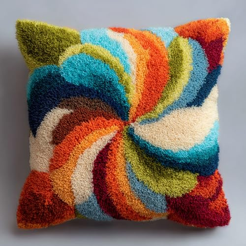 Henypt Kit Coussin au Point Noué, Motifs colorés Coussin À Faire Crochet Kit,Tapis Point Noué à Faire, Kits de Crochet de Verrouillage for Débutants Bricolage,43x43cm