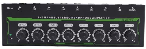 Luocute Amplificateur de Casque 8 Canaux, Amplificateur de Casque Stéréo avec Contrôle de Volume Indépendant et Lumière RVB, Coque en Métal pour Applications en Studio et sur Scène (Prise UE)