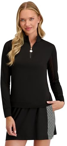 Stella Parker Women's Performance 1/2 Zip Polo Pullover – UPF 50+, Stretch Fabric, Inner Arm Mesh Inserts, Black, Large