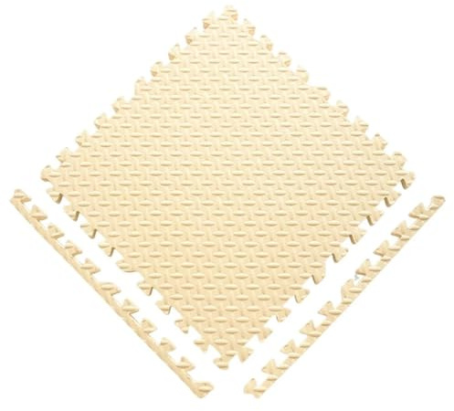 WCDFTASL Tapis de Sport 60 x 60 x 1,2 cm, Dalles de Sol en Mousse EVA épaisse à Texture Grain de Feuille, Tapis de Jeu emboîtable for Salle de Jeux(Beige)