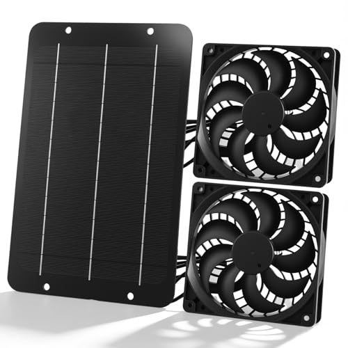 Joycabin Solar Ventilator, Solarmodul Lüfter Kit, 12V 10W Solar Dual Auspuffventilator, Tragbarer Solar Abluftventilator für Gewächshaus, Hühnerstall, Schuppen, Haustierhaus, Ansaug- oder Abluft