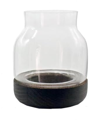 Aquariums décoratifs Petit Aquarium Rond créatif en Verre, Bouteille écologique Japonaise, Micro-Paysage de Bureau avec Base Bois pour Le Bureau(Bruin)