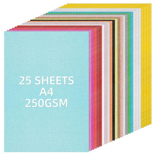 APXEL Papel Brillante Para Manualidades, 30 x 21.5 cm, A4 Cartulina con Purpurina, 20 Colores 25 Hojas 250g/m² Cartulina Purpurina para Proyectos de Bricolaje, Manualidades y Decoraciones