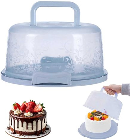 Megcdtr 10 Inch Cake Carrier, Clear Plastic Cake Containers(Blue)