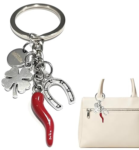 Porte Clef Piment Rouge, Porte Bonheur Original avec Pochette en Velours, Pendentif Piment Italien pour Sac à Main et Clés de Voiture, Accessoire de Protection pour Femme et Homme