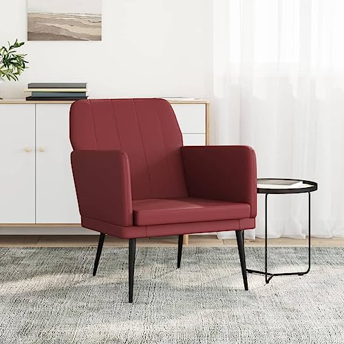 LoogCape Weinroter Sessel Kunstleder 61 x 78 x 80 cm mit Polster, Metall Gestell, Armlehne und Rückenlehne für Wohnzimmer, Leseecke, Büro, Gäste und Relax Komfort