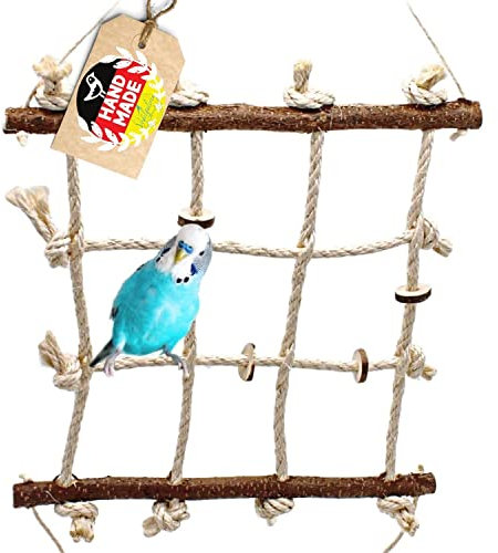 Vogelgaleria® Kletterspielzeug für Vögel aus Sisal und Naturholz - 3 in 1 (Klettern, Sitzen, Knabbern) - Wellensittich Zubehör