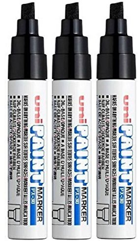Uni Colour Broad (4-8.5mm) PX-30 Black Oil Paint Marker Pen Metal Glass Wood Plastic Stone Outdoor mm Metal Chisel Nib Tip (Pack Of 3)