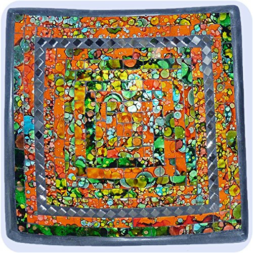 Simandra Mosaikschale Tonschale Glasschale Dekoschale Mosaik Kunsthandwerk Glassteine Deko Quadrat Spiegel groß Color Orange