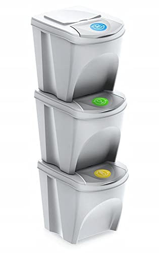 Mülleimer Abfalleimer Mülltrennsystem 75L - 3x25L Behälter Sorti Box Müllsortierer 3 Farben von rg-vertrieb (Weiß)