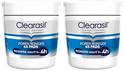 Clearasil Rengöringsdynor för porer – anti-finnar och pormaskkuddar för rengöring av porerna i ansiktet – 2 x 65 stycken