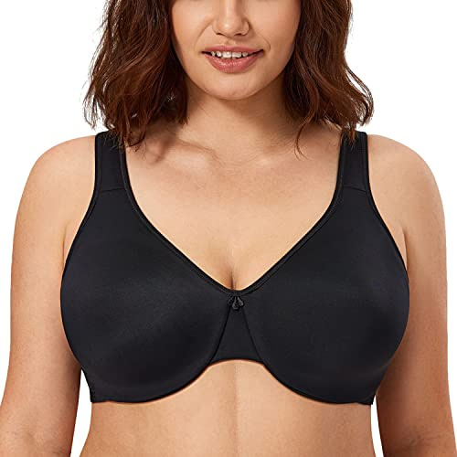 CALVENA Women's Minimizer Bra Full Coverage Plus Size Smooth Underwire Seamless Bra Black 34DD