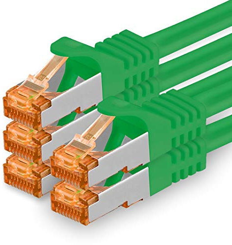 1aTTack.de 2m - Cat.7 Netzwerkkabel Grün - 5 Stück Gigabit Ethernet LAN Kabel 10000 Mbit s Patchkabel Cat7 Kabel S FTP PIMF Schirmung LSZH Cat.7 Rohkabel Rj45 Stecker Cat 6a - 5 x 2 Meter
