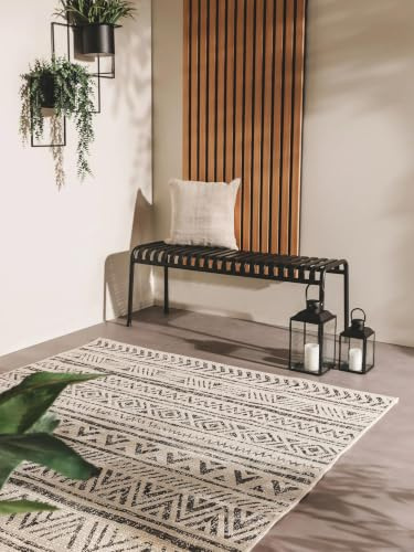 benuta Nest Teppich Cleo - Weiß/Schwarz 120x170 cm - Kunstfaser - Outdoor geeignet - Rechteckig & im Style: Zickzack, Boho-Style - Pflegeleicht für Wohnzimmer Schlafzimmer Weiß/Schwarz120x170 cm
