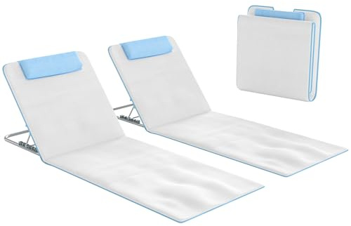 Outsunny Conjunto de 2 Esterillas de Playa Plegable Esterillas con Respaldo Reclinable en 5 Niveles Reposacabezas y Bolsa de Transporte 134x48x33-43 cm Beige