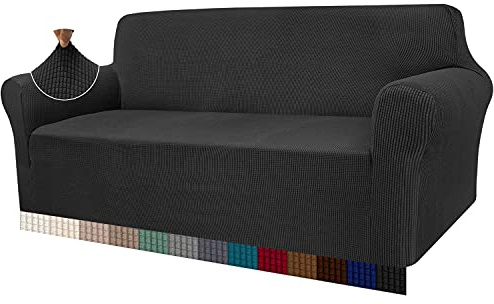 Granbest High Stretch Sofa Covers 3 Seater Super Soft Stylish Couch Covers for Dogs Pets Cats Jacquard Spandex Non Slip Sofa Slipcover for Living Room Furniture Protector (3 Seater, Black)