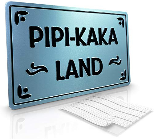 Betriebsausstattung24 WC Schild PIPI-KAKA LAND - Toilettenschild für Kinder- silber/schwarz - Aluminium geprägt - 30 x 18 cm - Lustiges Spaß Schild