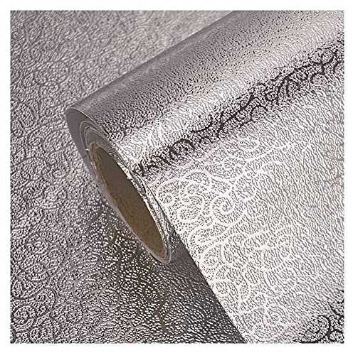 CONPHERON Küchen Aluminium Folie Aufkleber - Selbstklebende Küchenfolie Tapete Hitzebeständig Öl-Resistent Wasserdicht Folie für Küchen, Schrank, Möbel (40×300cm, Rattan Textur/Silber)