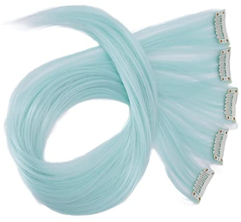 CAISHA 60cm 5 Parti Colorato Ciocca Meches Clip In Extension Extension Per Capelli Lisci Capelli Lunghi Parrucchino Turchese BST116