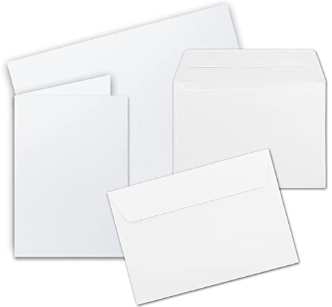 50x Faltkarten Set DIN A6 / C6 - Doppelkarten mit Umschlägen - Hochweiß (Weiß) - 14,8 x 10,5 cm (105 x 148mm) - Haftklebung mit Abziehstreifen
