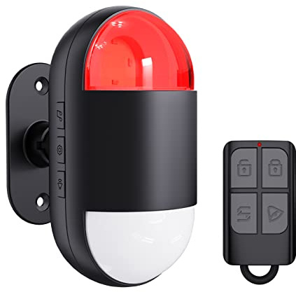 AMHEY Motion Sensor Alarm Indoor: Wireless Detector with Siren & Strobe (125dB, 328ft Remote Control, Battery Operated), Portable Door Chime Bell Alert Burglar for Shop Home Garage Shed Car