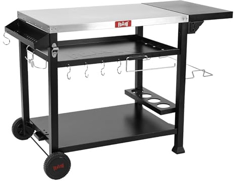 Feasto Grillbord med 3 hyllor för utomhus, inomhus och utomhus pizzaugnbord, flyttbar förberedningsbord, matlagningsstation, grillvagn med sidobord, rostfritt stål bordsskiva för Ooni Blackstone, L 50