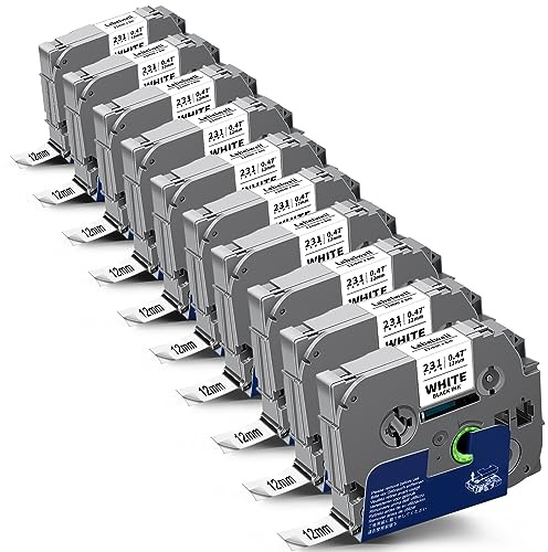 Labelwell 10x Ruban de Rechange pour Brother TZe-231 TZe231 TZ231 TZ Tape 12mm 0,47 Laminés Noir sur Blanc Ruban Cassette pour Brother PT-H107B H100LB H105 PTD210 H110 1000 1280 D400 1010 E100 D600