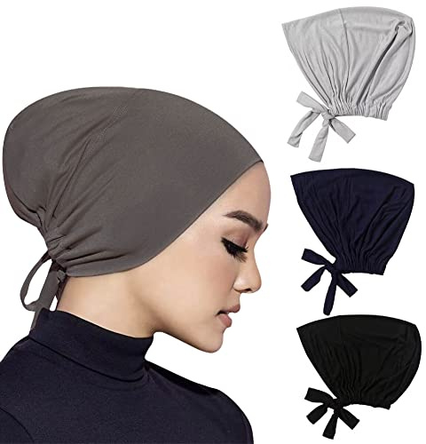 AKONNAS 4 st Hijab undercap för kvinnor, muslimsk inre beanies, keps med knytstängning baktill, justerbar undersjal, hatt, kemo turban keps, Färg #1, One Size