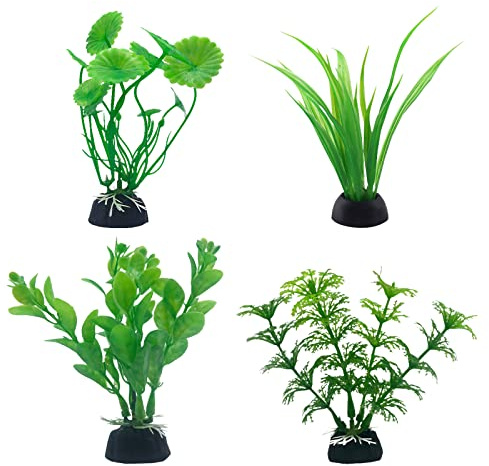SwirlColor Plante Aquarium Artificielle, Petites 11 cm / 4,33 Pouces, 10 cm / 3,94 Pouces Plantes d'Aquarium Réalistes Plastique Plante Decoration Aquarium 4pcs