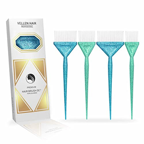 Vellen Hair Farbpinsel-Set, 4 verschiedene Größen für glatte Anwendung, perfekt für Haarfärbung und Balayage, wiederverwendbar und waschbar (Glitzer Blau/Minze)