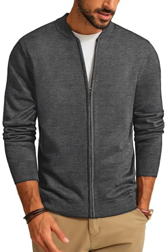 PJ PAUL JONES Chaqueta de punto para hombre, estilo clásico, con cremallera y cuello alto, abrigo de invierno para hombres, gris, M
