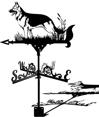 Edelstahl Wetterfahne Deutscher Schäferhund Wetterfahne Retro Husky Labrador Retriever Bauernhof Szene Gartenstecker Windfahne Dekorative Windrichtungsanzeige für Outdoor Bauernhof